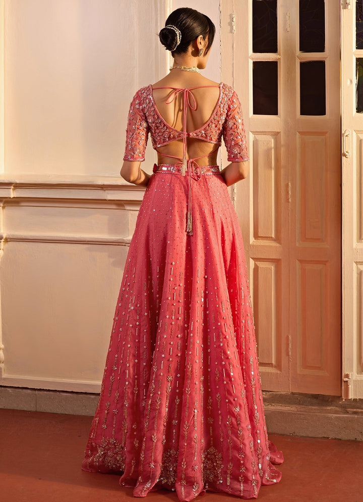 Pink Embroidered Silk Organza Lehenga Set Zoon Tribe - Fabilicious Fashion