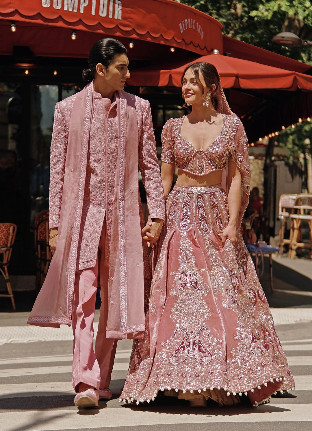 Pink Embroidered Silk Sherwani Set With Dupatta Jigar and Nikita - Fabilicious Fashion