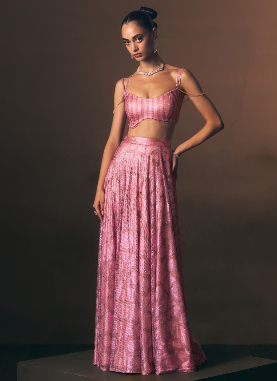 Angad Singh Pink Embroidered Soft Net Lehenga SetFabilicious Fashion