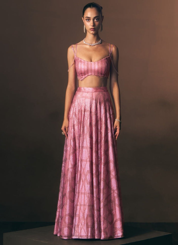 Angad Singh Pink Embroidered Soft Net Lehenga SetFabilicious Fashion