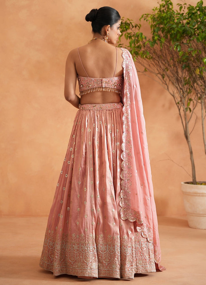 Pink Embroidered Tissue Lehenga Set Deepika Chadha - Fabilicious Fashion