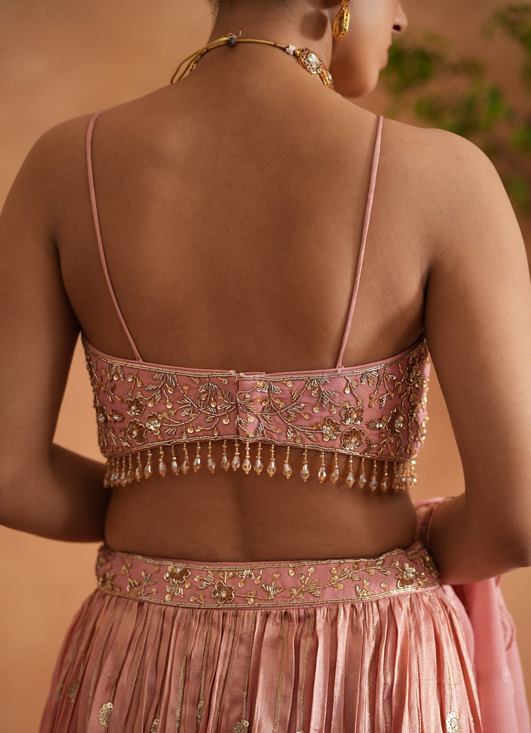 Pink Embroidered Tissue Lehenga Set Deepika Chadha - Fabilicious Fashion