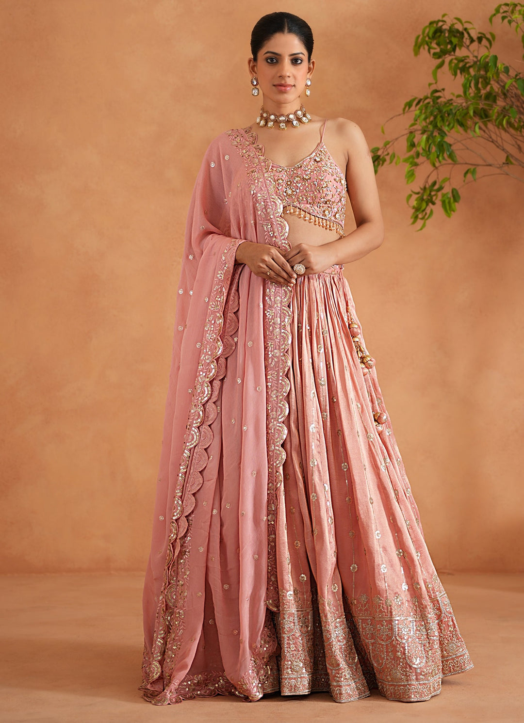 Pink Embroidered Tissue Lehenga Set Deepika Chadha - Fabilicious Fashion