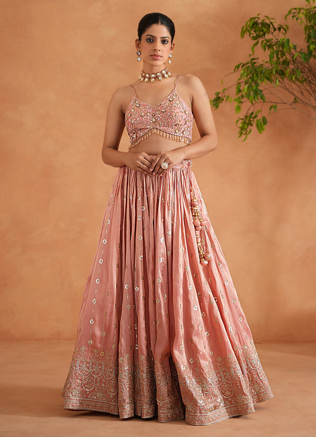 Pink Embroidered Tissue Lehenga Set Deepika Chadha - Fabilicious Fashion