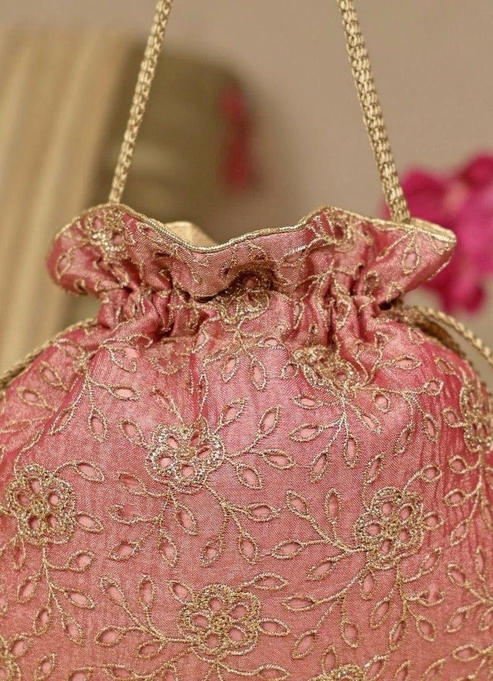 Amyra Pink Embroidered Tissue PotliFabilicious Fashion