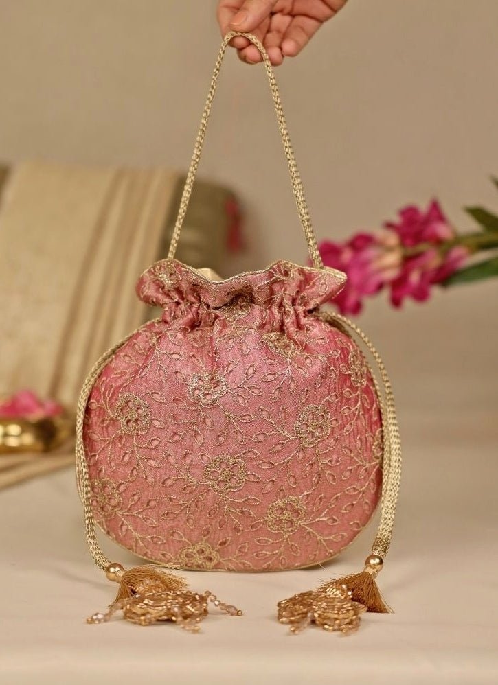 Amyra Pink Embroidered Tissue PotliFabilicious Fashion