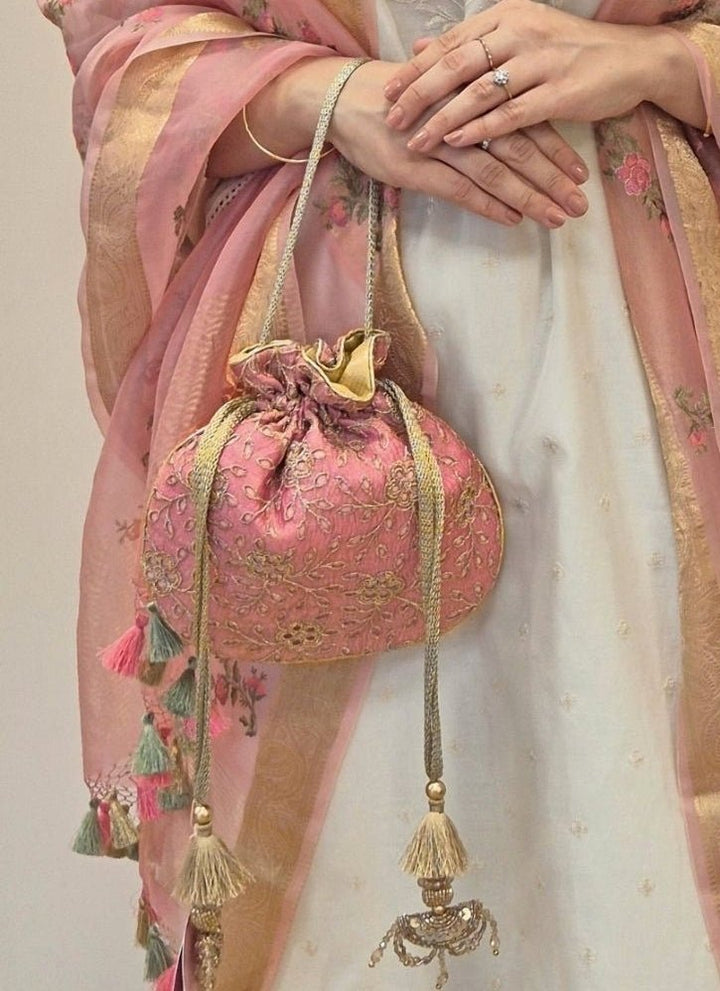 Amyra Pink Embroidered Tissue PotliFabilicious Fashion