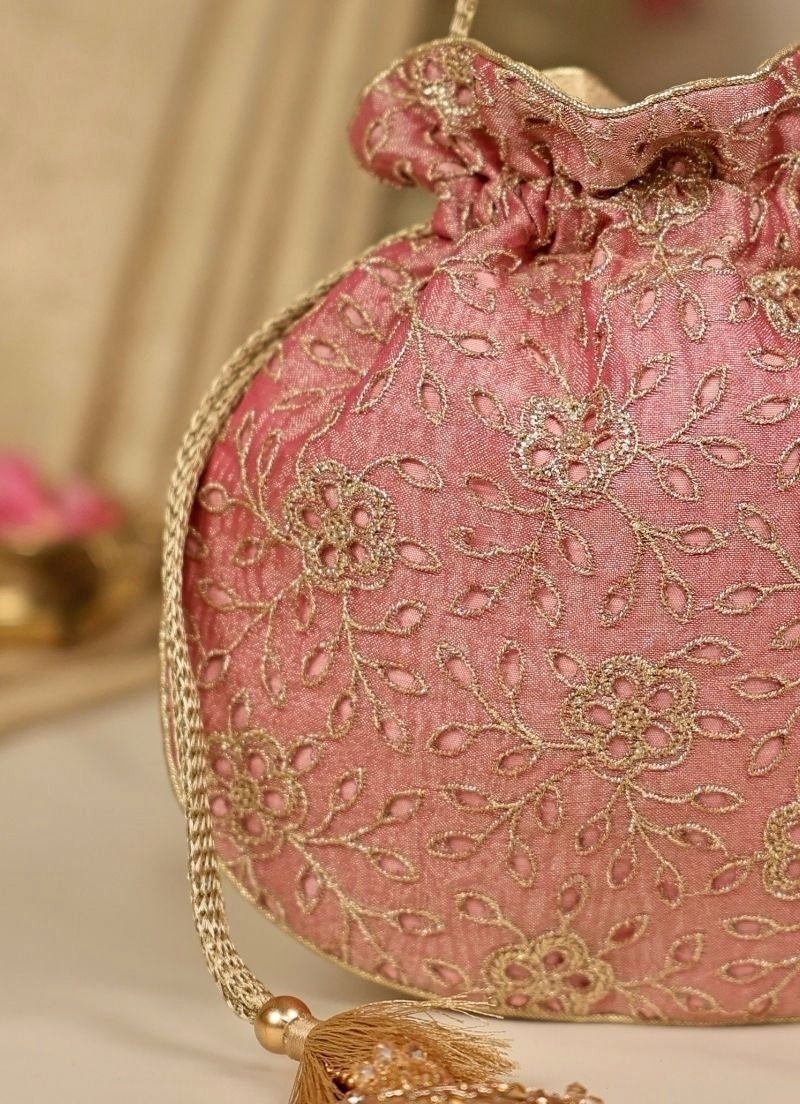 Amyra Pink Embroidered Tissue PotliFabilicious Fashion