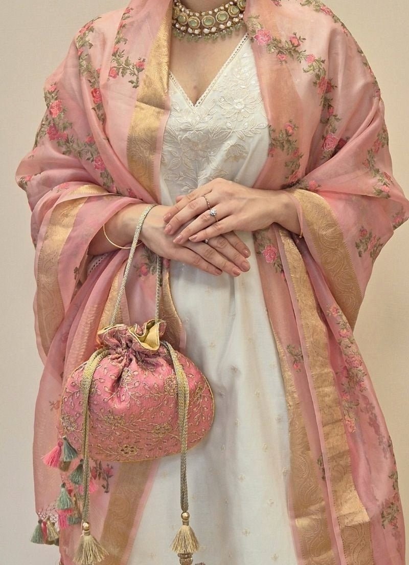 Amyra Pink Embroidered Tissue PotliFabilicious Fashion