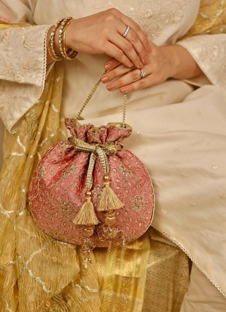 Amyra Pink Embroidered Tissue PotliFabilicious Fashion