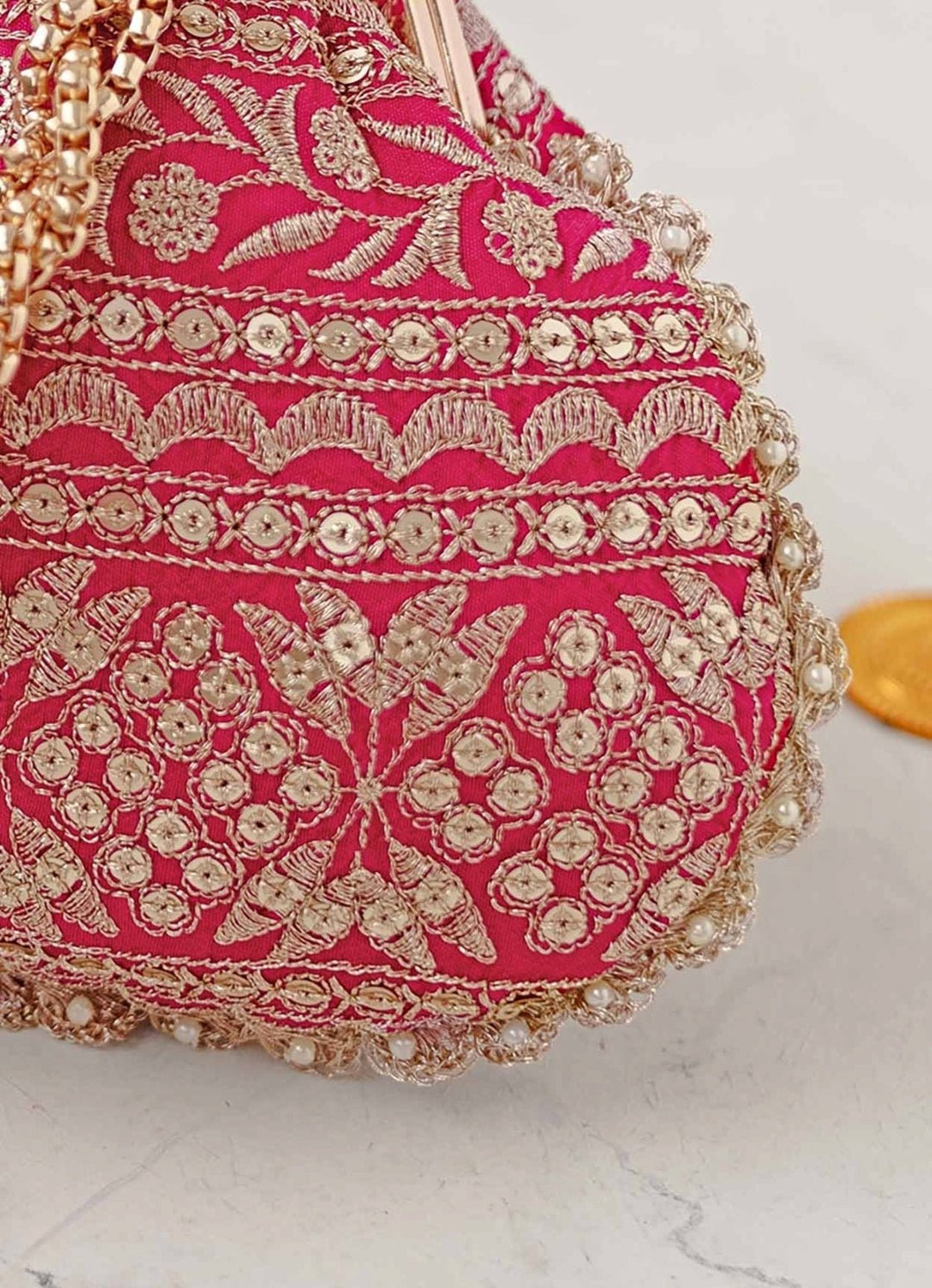 Pink Embroidered Vintage Purse AMYRA - Fabilicious Fashion