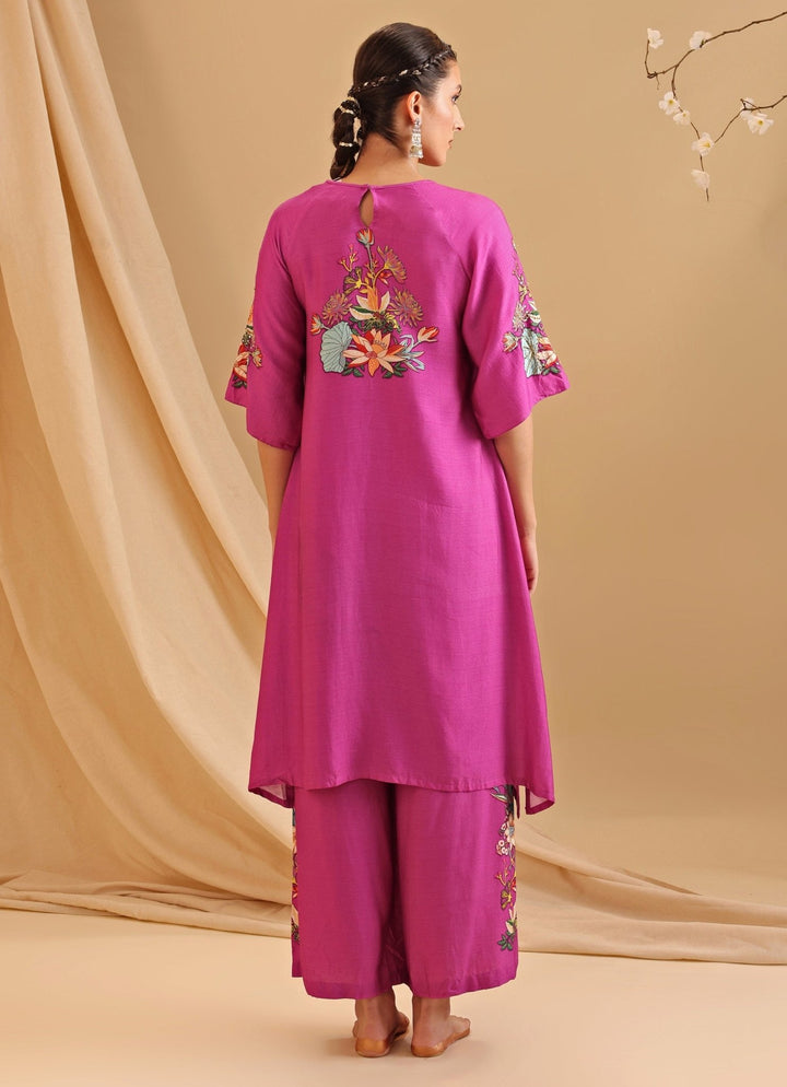 Pink Embroidery Chanderi Floral Kurta With Pant Soup By Sougat Paul - Fabilicious Fashion