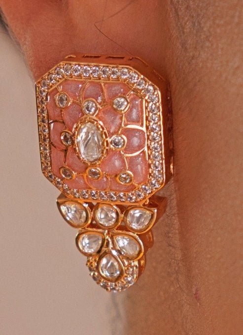 Pink Enamel Kundan Polki Choker Set With White Beads Zevar by Geeta - Fabilicious Fashion