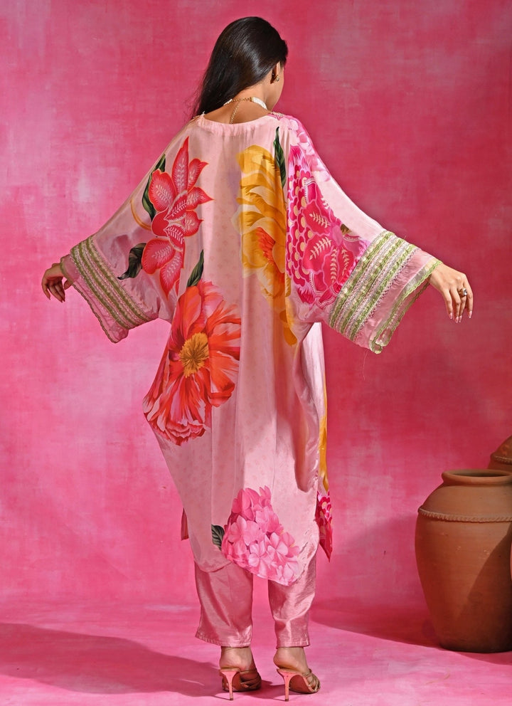 Rishi and Vibhuti Pink Floral Crepe Kurta Pants SetFabilicious Fashion