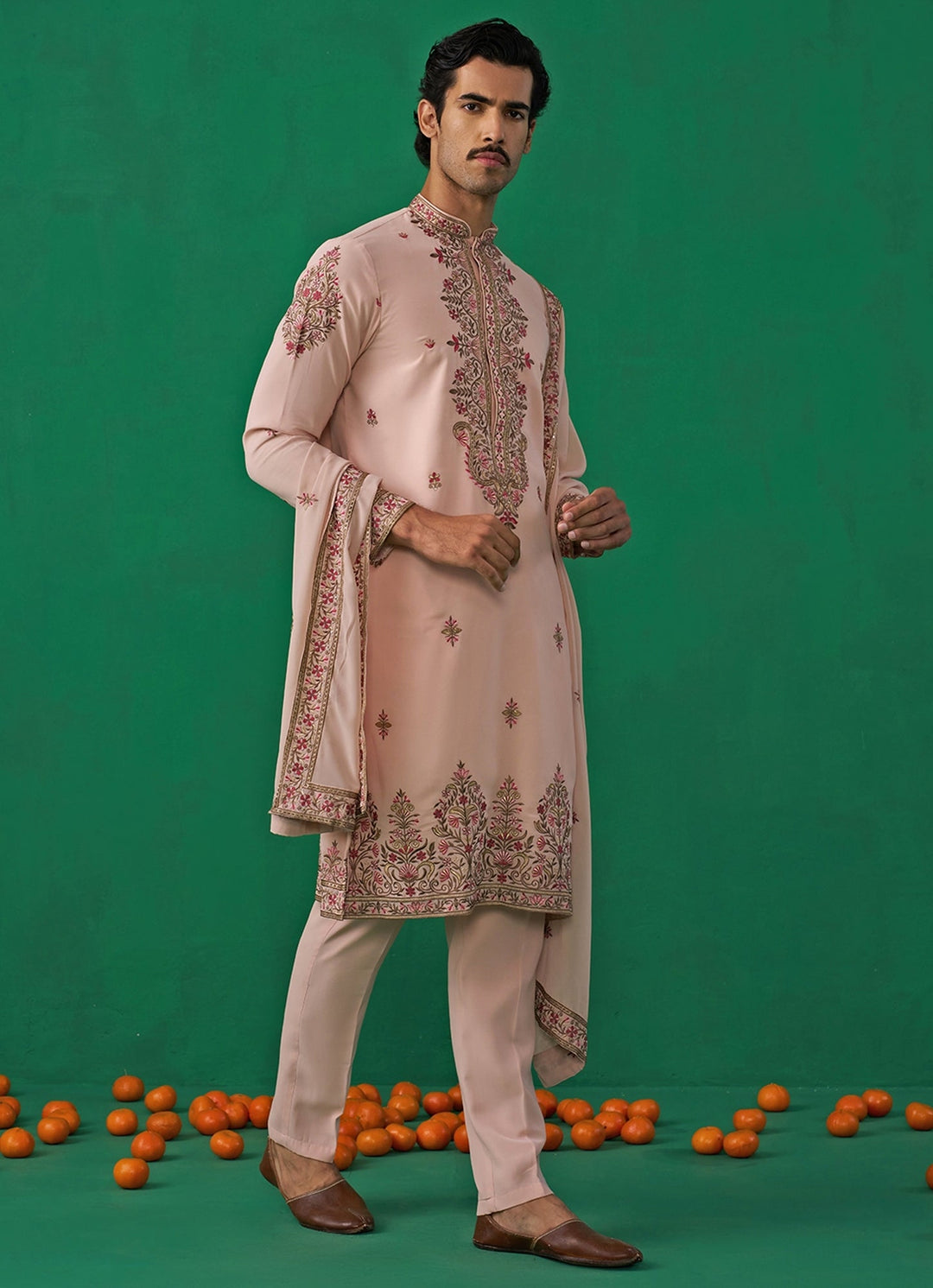 Pink Floral Embroidered Georgette Kurta Set Kalpraag - Fabilicious Fashion