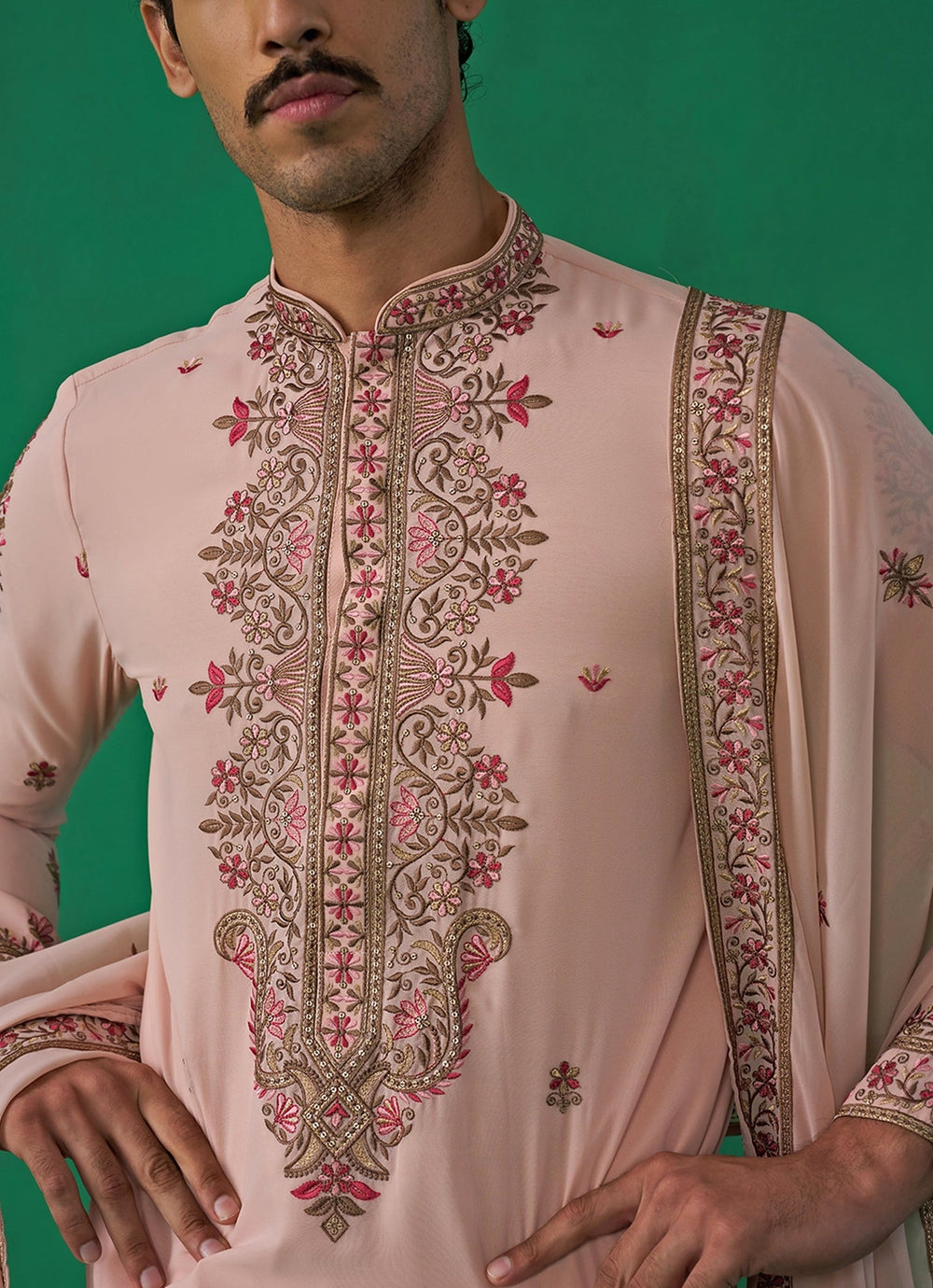 Pink Floral Embroidered Georgette Kurta Set Kalpraag - Fabilicious Fashion