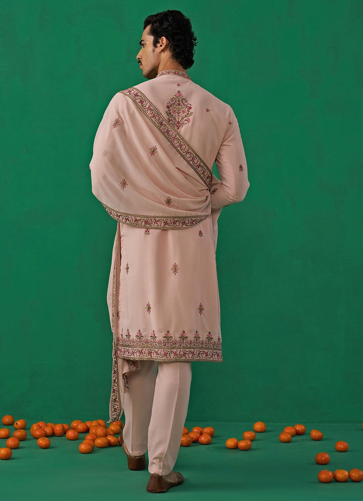 Pink Floral Embroidered Georgette Kurta Set Kalpraag - Fabilicious Fashion