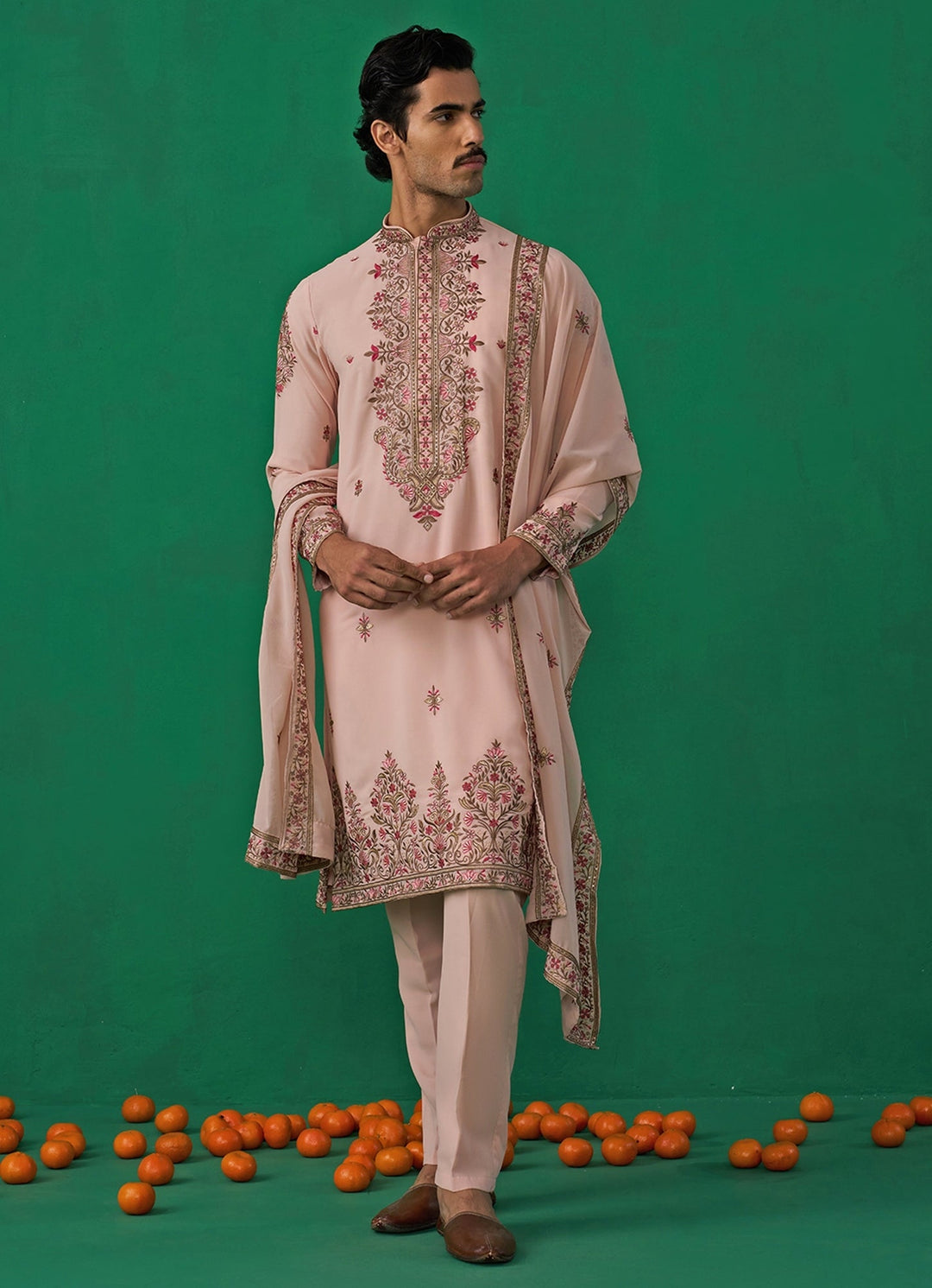 Pink Floral Embroidered Georgette Kurta Set Kalpraag - Fabilicious Fashion