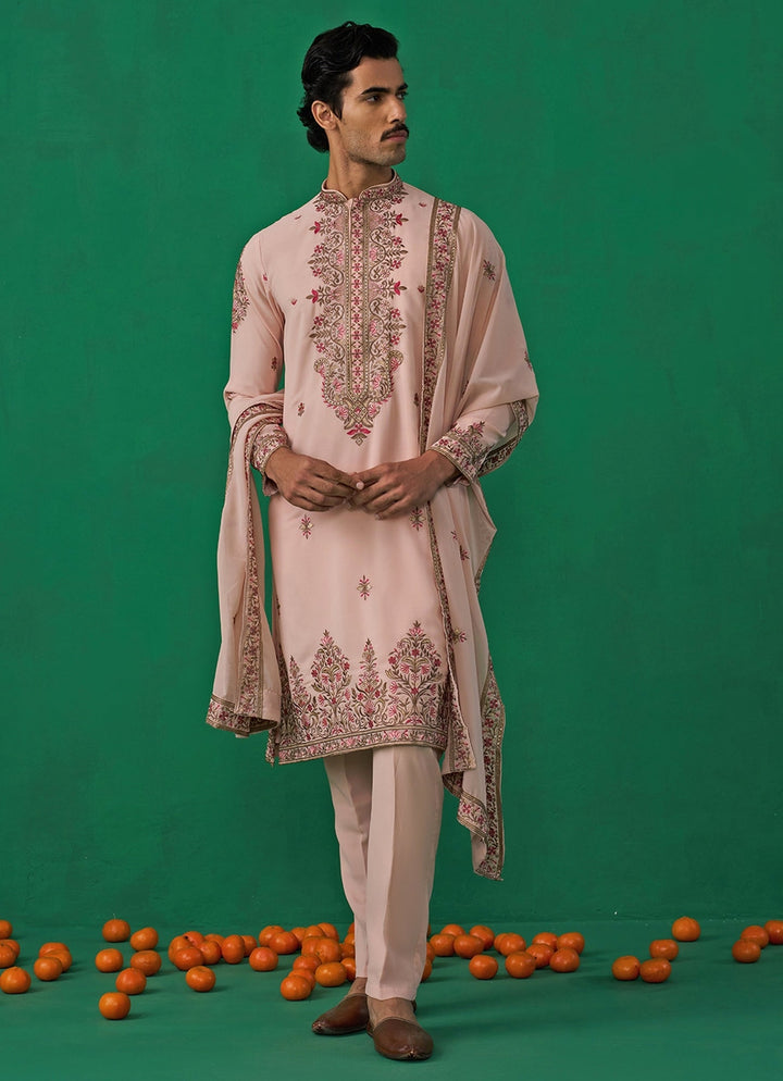 Pink Floral Embroidered Georgette Kurta Set Kalpraag - Fabilicious Fashion