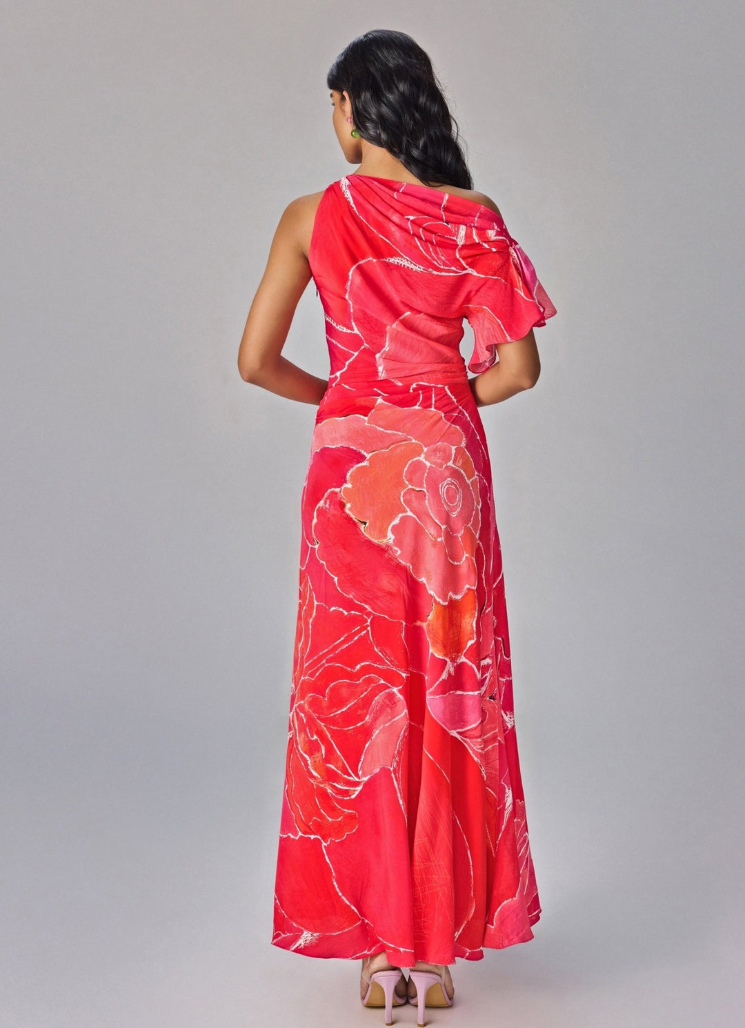 Pink Floral Print One Shoulder Column Dress Saaksha & Kinni - Fabilicious Fashion