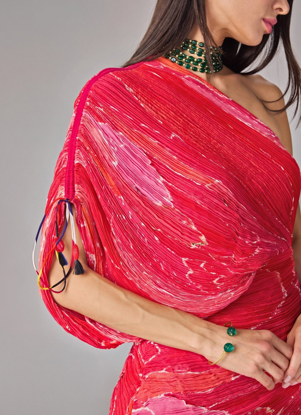 Pink Floral Print One Shoulder Dress Saaksha & Kinni - Fabilicious Fashion