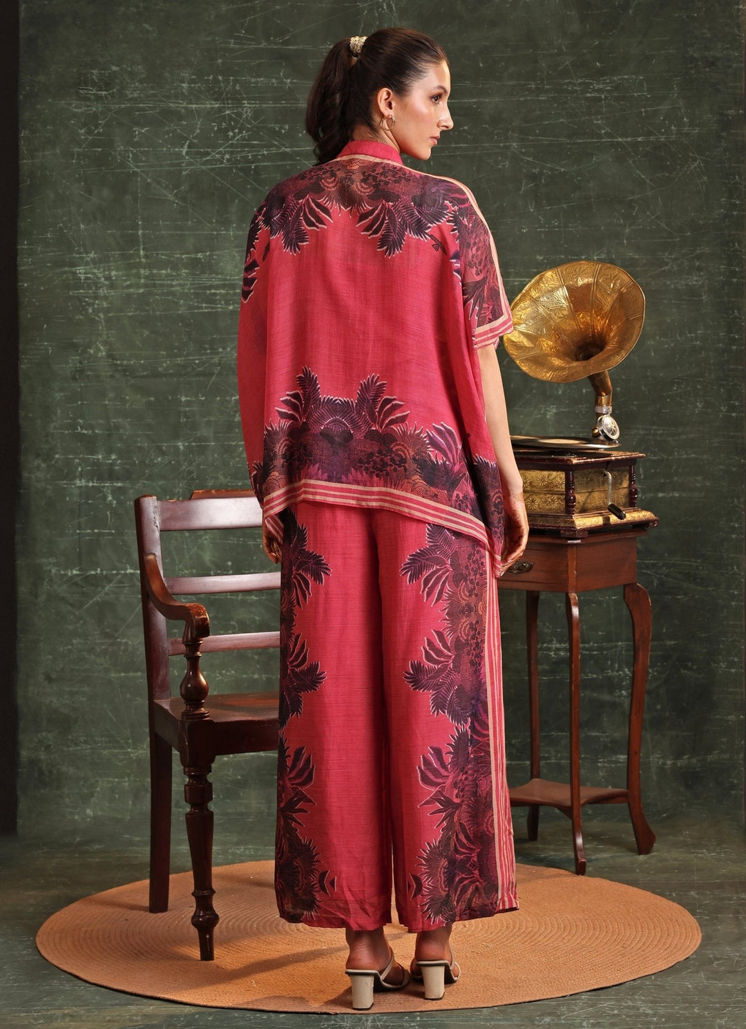 Pink Floral Print Organza Kaftan With Pant Soup By Sougat Paul - Fabilicious Fashion