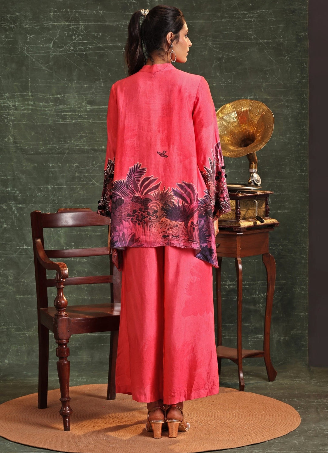 Pink Floral Printed Chanderi Collar Kurta Pant Set Soup By Sougat Paul - Fabilicious Fashion