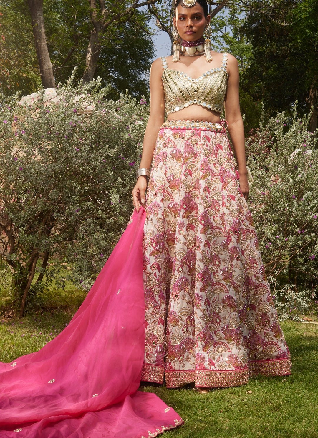 Pink Floral Printed Lehenga Set Paulmi and Harsh - Fabilicious Fashion