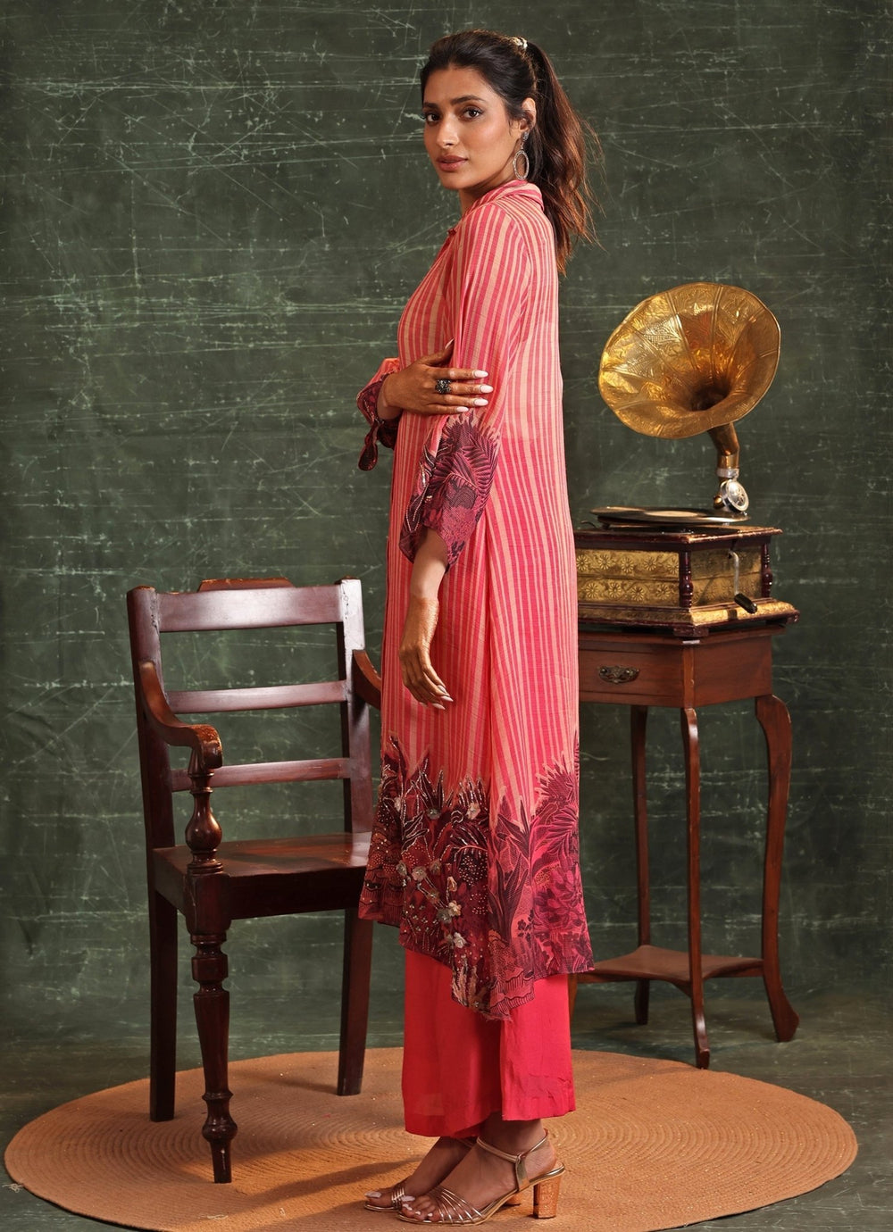 Pink Floral Printed Organza Shirt Kurta Pant Set Soup By Sougat Paul - Fabilicious Fashion