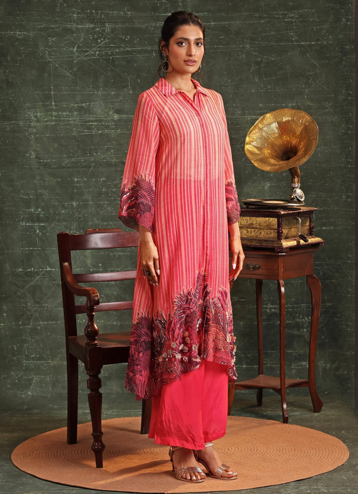 Pink Floral Printed Organza Shirt Kurta Pant Set Soup By Sougat Paul - Fabilicious Fashion