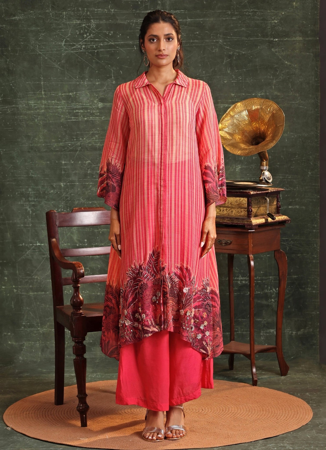 Pink Floral Printed Organza Shirt Kurta Pant Set Soup By Sougat Paul - Fabilicious Fashion