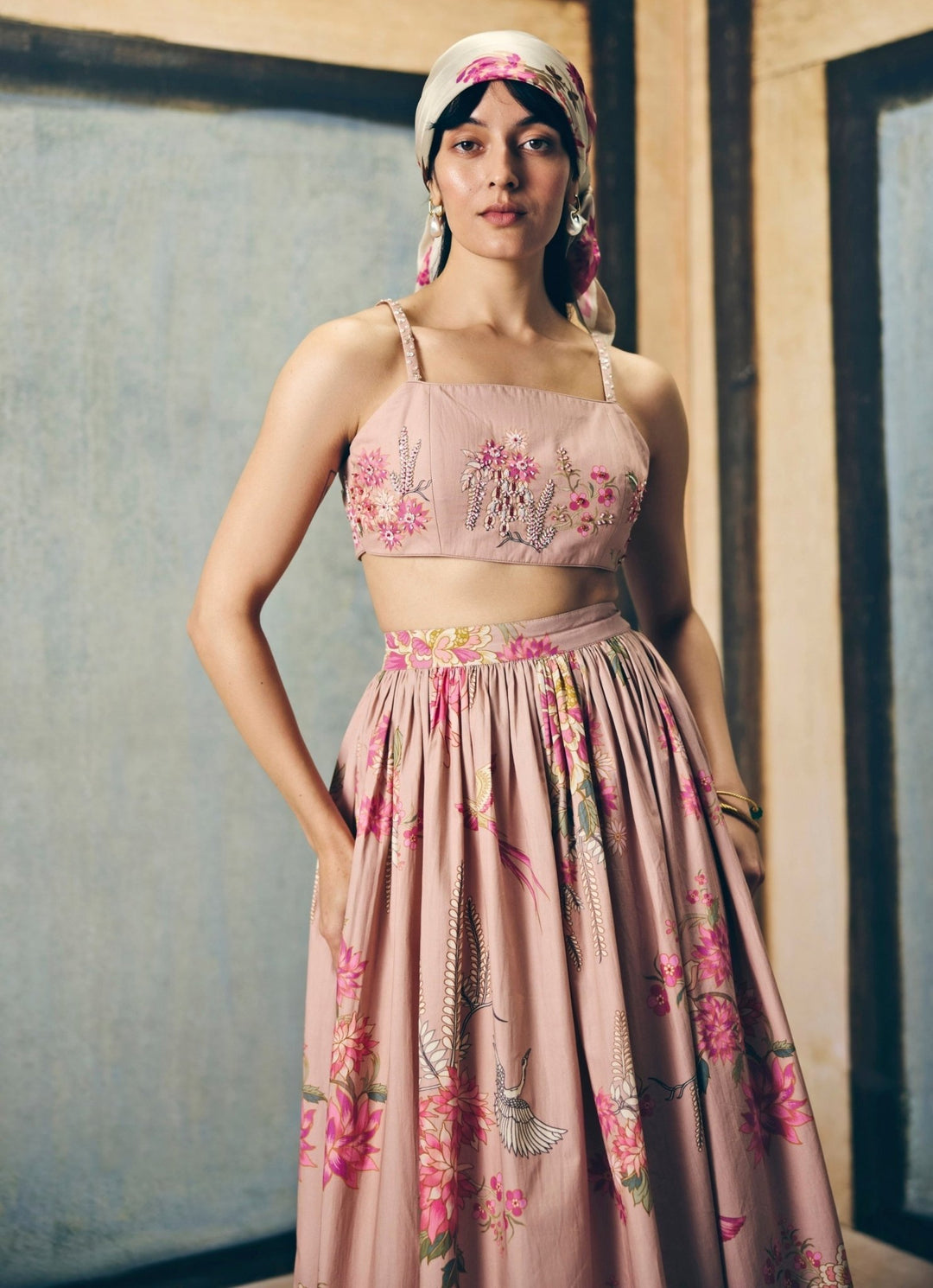 Pink Floral Printed Skirt Set Paulmi and Harsh X Ease - Fabilicious Fashion