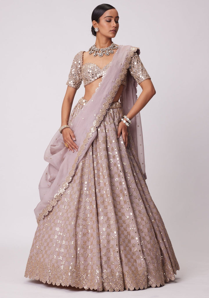 Pink Flower Lehenga With Classic Embroidered Blouse Vvani by Vani Vats - Fabilicious Fashion