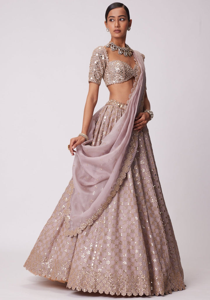 Pink Flower Lehenga With Classic Embroidered Blouse Vvani by Vani Vats - Fabilicious Fashion