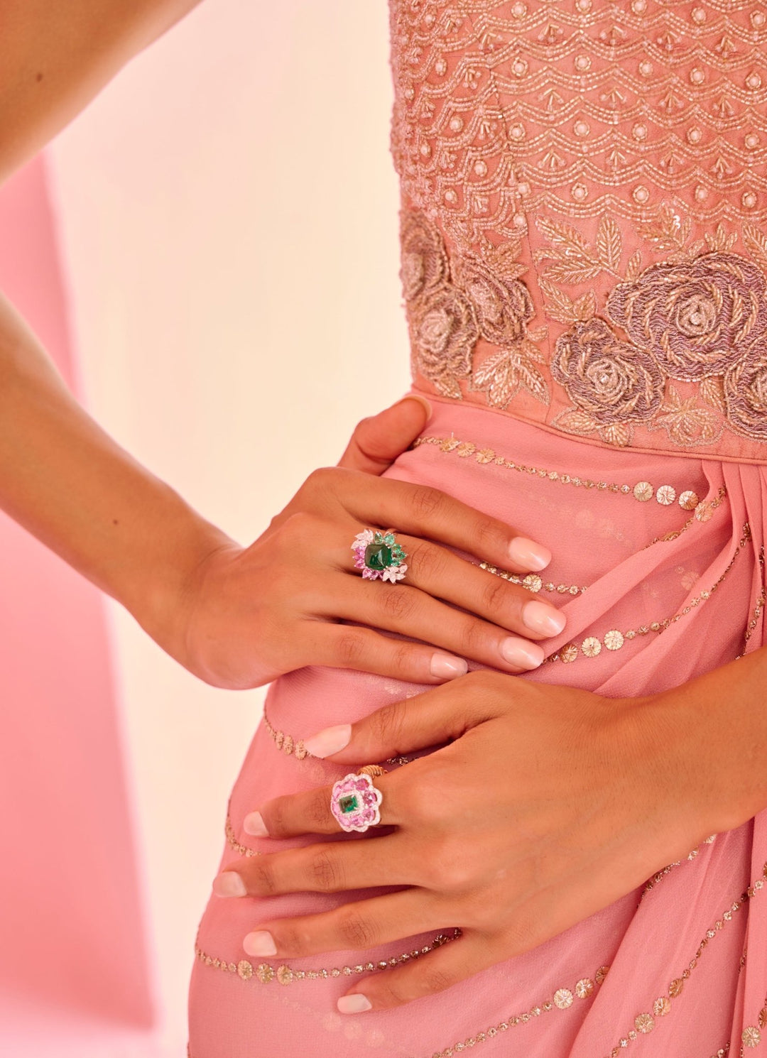 Pink Georgette Cascade Dress Chamee and Palak - Fabilicious Fashion