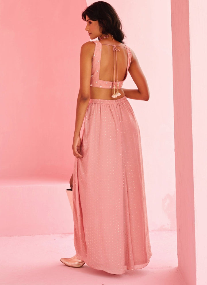 Pink Georgette Drape Slit Skirt With Jacket Chamee and Palak - Fabilicious Fashion