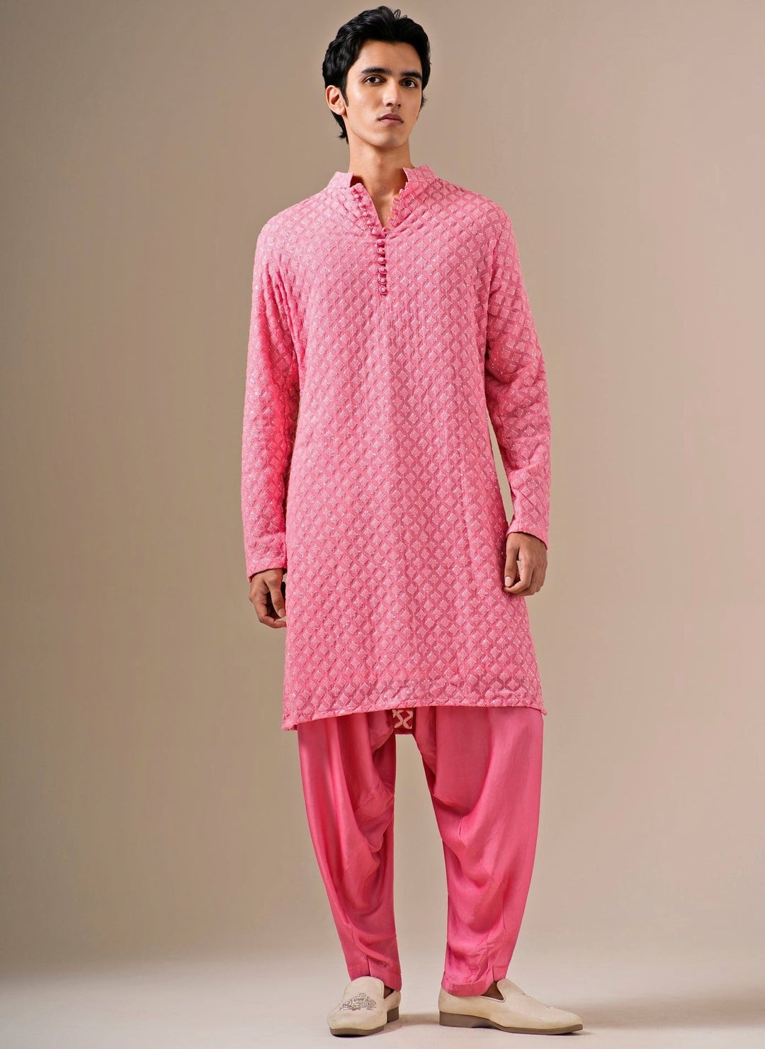 Darzi House Pink Georgette Kurta Set with Patiala PantsFabilicious Fashion