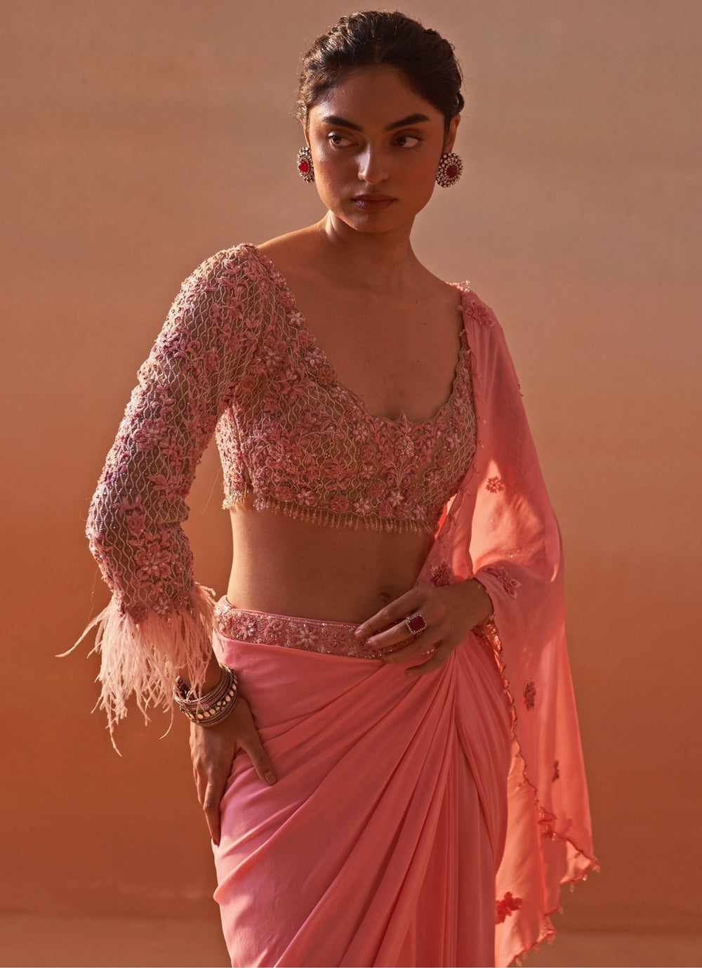 Nitika Gujral Pink Georgette Pre Draped SareeFabilicious Fashion