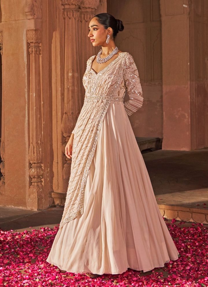 Pink Georgette Sequins Embroidered Anarkali With Belt Nidhika Shekhar - Fabilicious Fashion