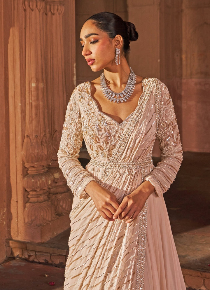 Pink Georgette Sequins Embroidered Anarkali With Belt Nidhika Shekhar - Fabilicious Fashion