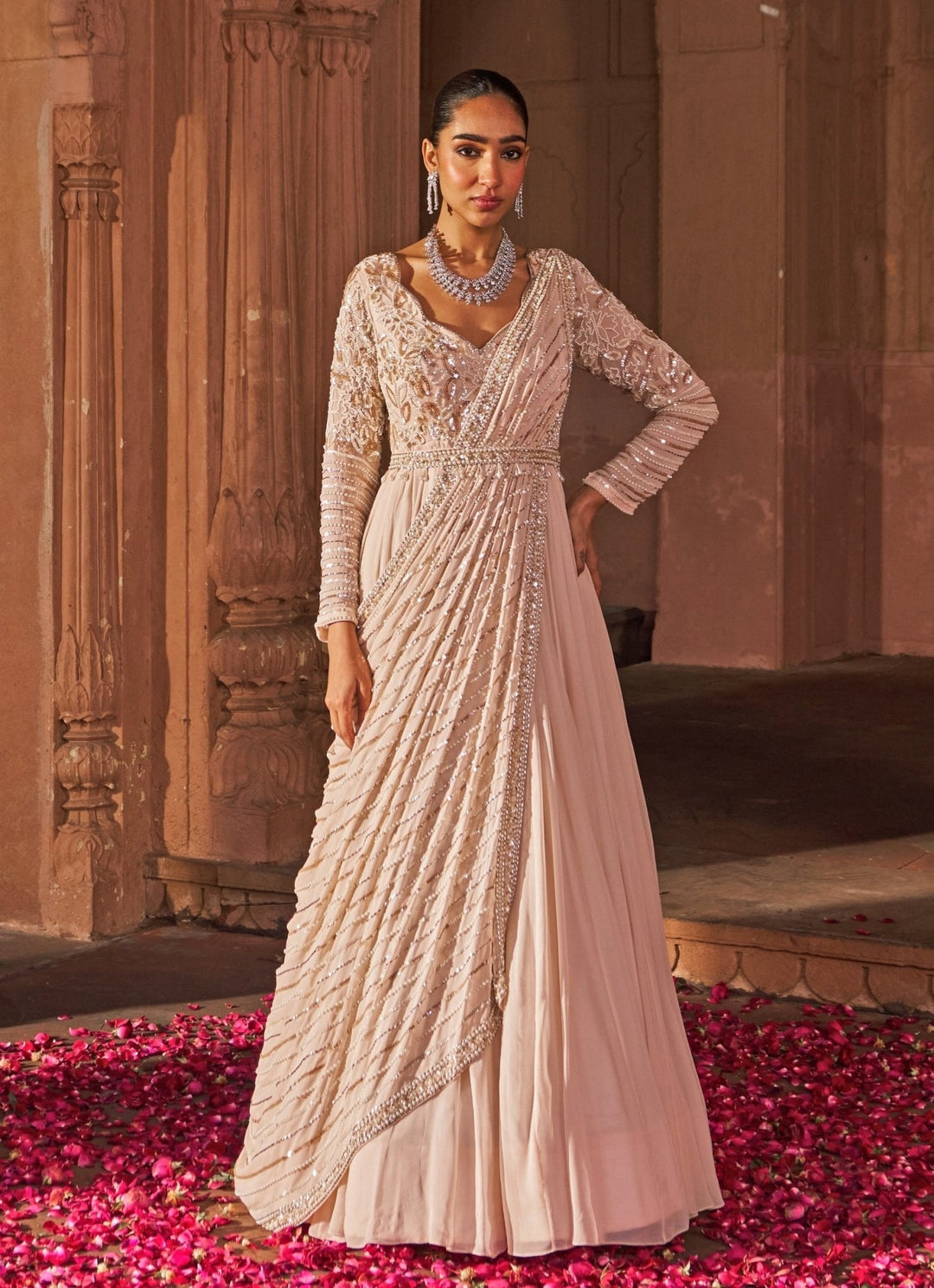 Pink Georgette Sequins Embroidered Anarkali With Belt Nidhika Shekhar - Fabilicious Fashion