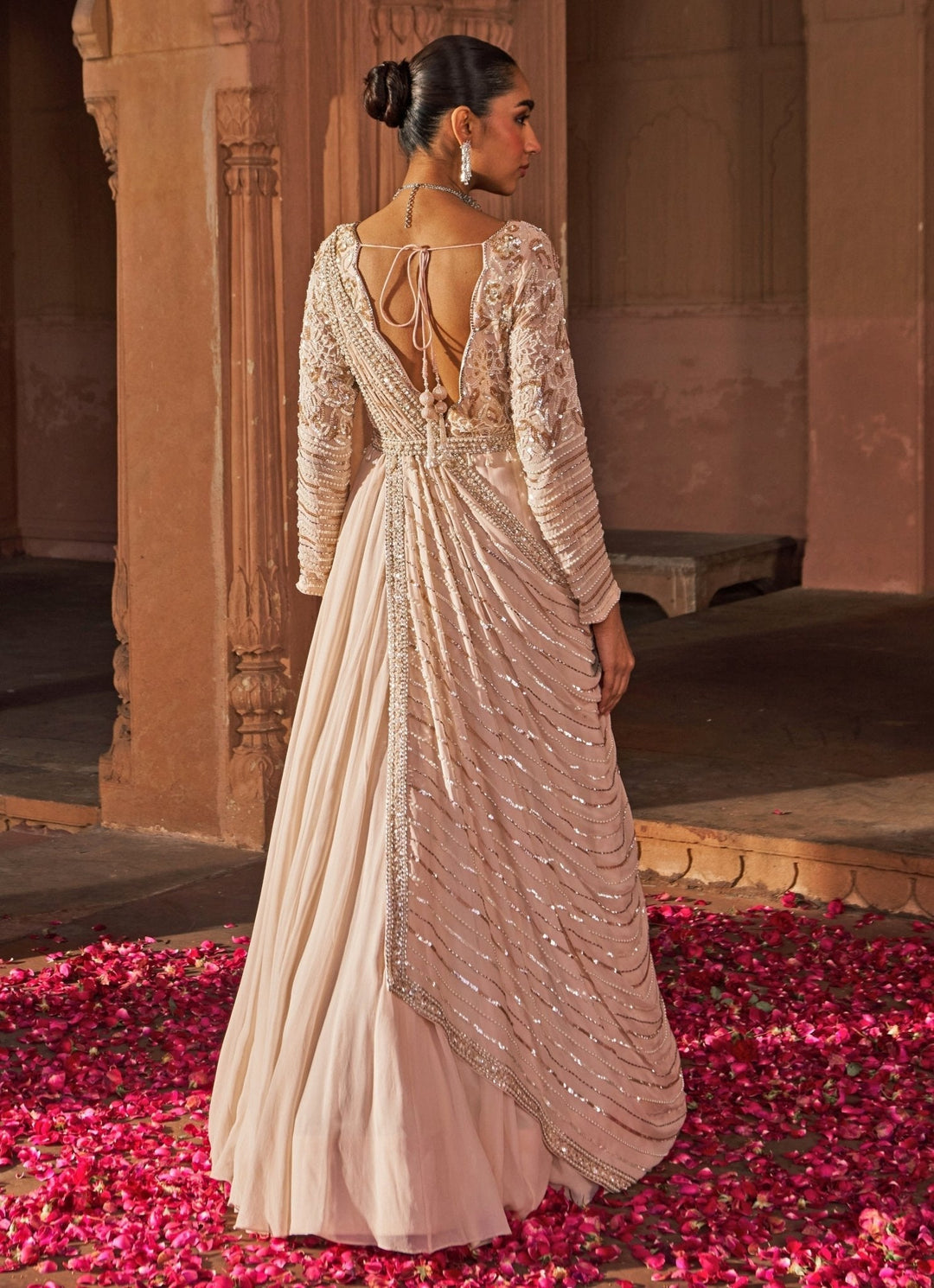 Pink Georgette Sequins Embroidered Anarkali With Belt Nidhika Shekhar - Fabilicious Fashion