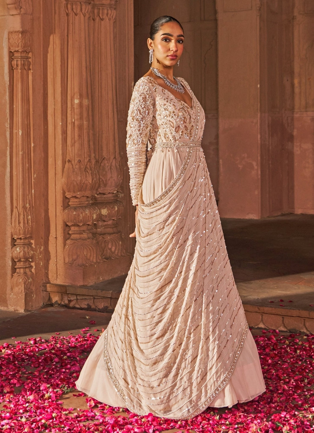Pink Georgette Sequins Embroidered Anarkali With Belt Nidhika Shekhar - Fabilicious Fashion