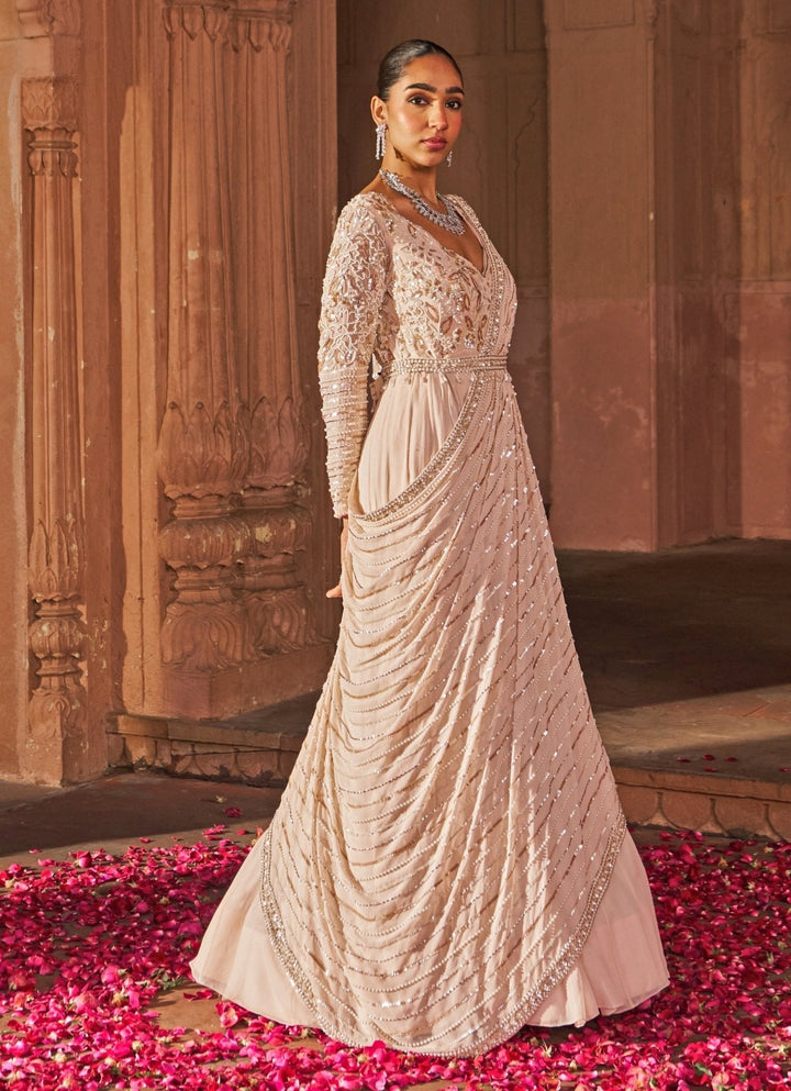 Pink Georgette Sequins Embroidered Anarkali With Belt Nidhika Shekhar - Fabilicious Fashion