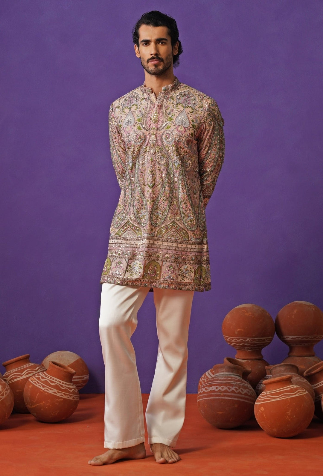 Pink Georgette Short Kurta Set Kalpraag - Fabilicious Fashion