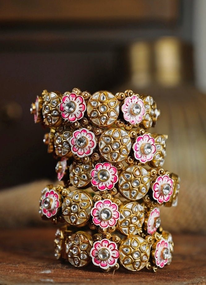 Pink Green Meena Work Bangle Riana by Shikha Jindal - Fabilicious Fashion