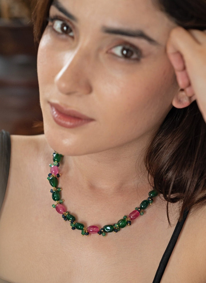 Do Taara Pink - Green NecklaceFabilicious Fashion