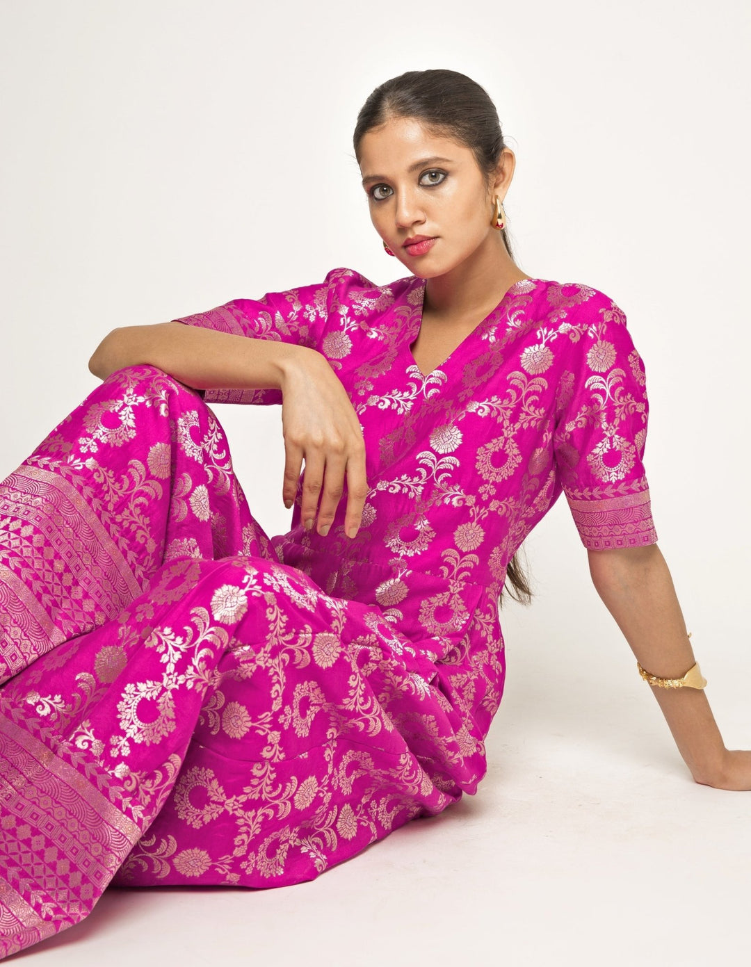 Pink Handwoven Brocade Jaal Jumpsuit Sobariko - Fabilicious Fashion