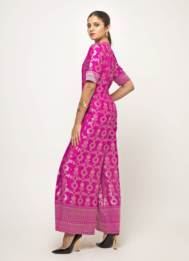 Pink Handwoven Brocade Jaal Jumpsuit Sobariko - Fabilicious Fashion
