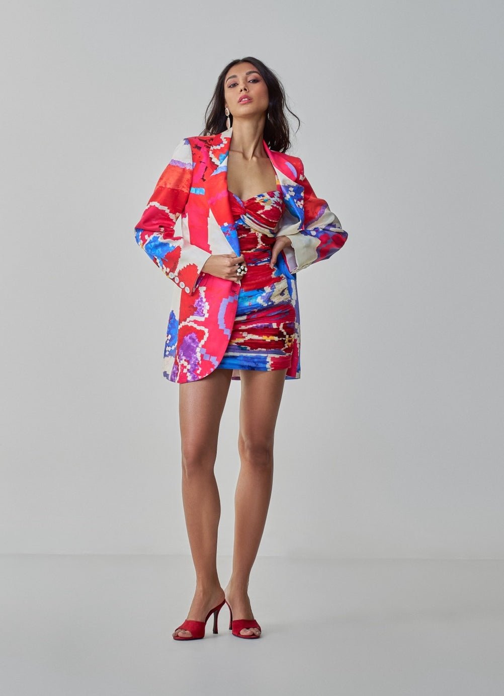 Pink Ikat Print Dress With Blazer Saaksha & Kinni - Fabilicious Fashion